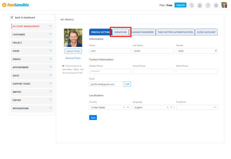 Account Management Profile Signature