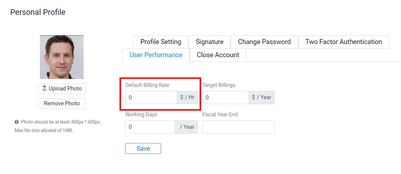 default billing rate