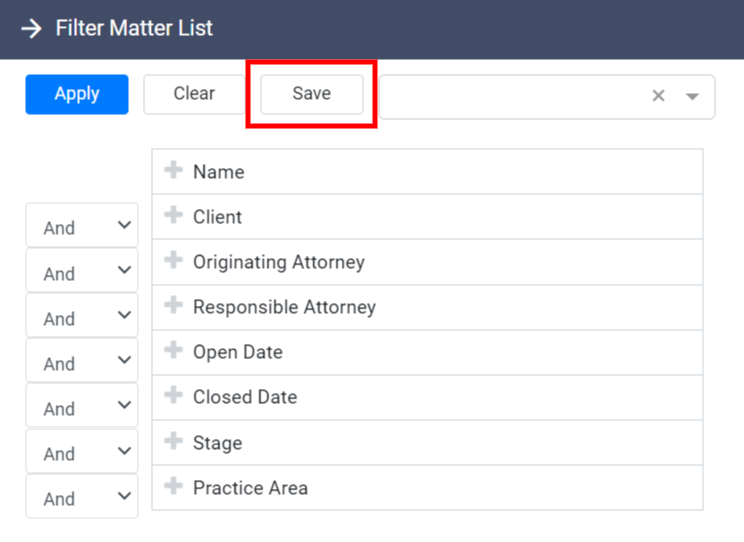 save filter matter list