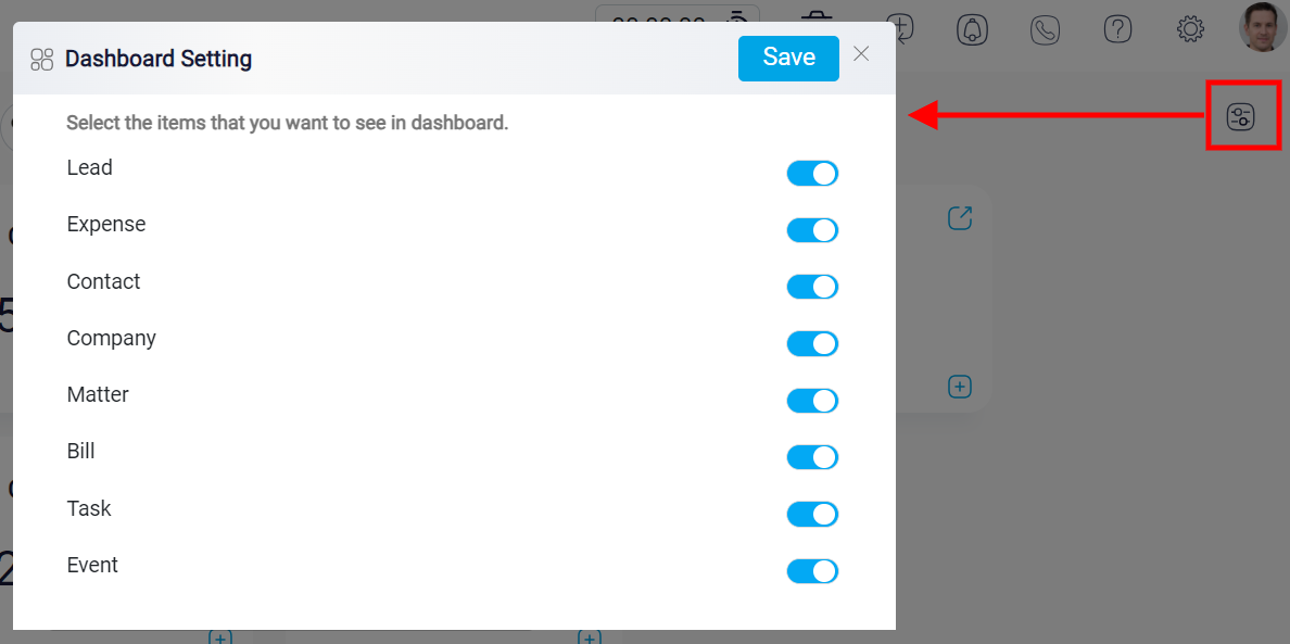 dashboard setting