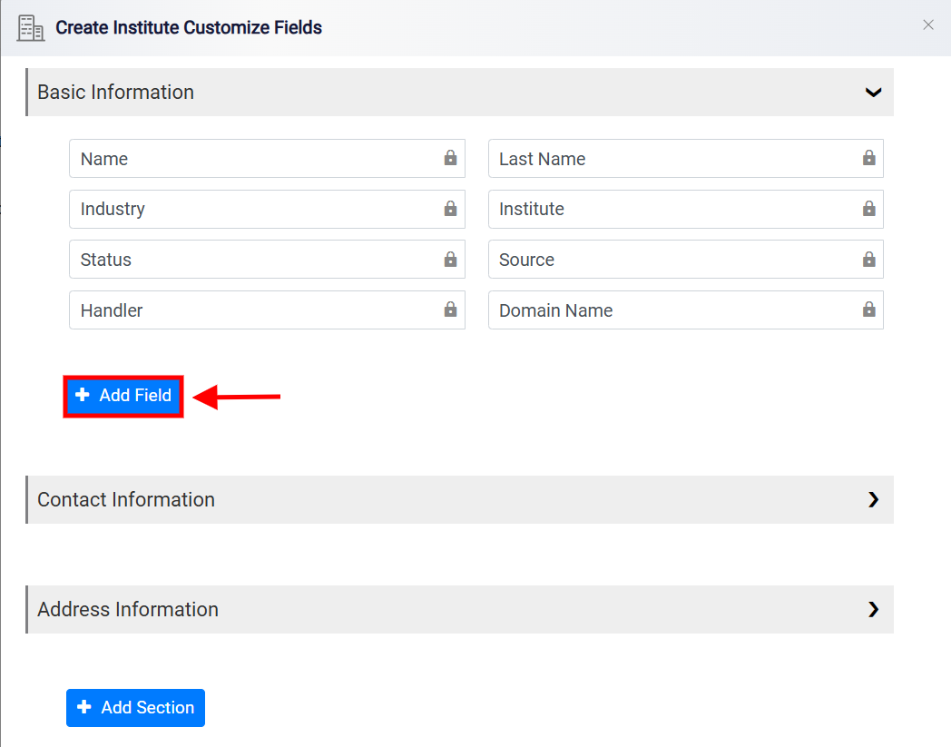 Institutions Custom Fields