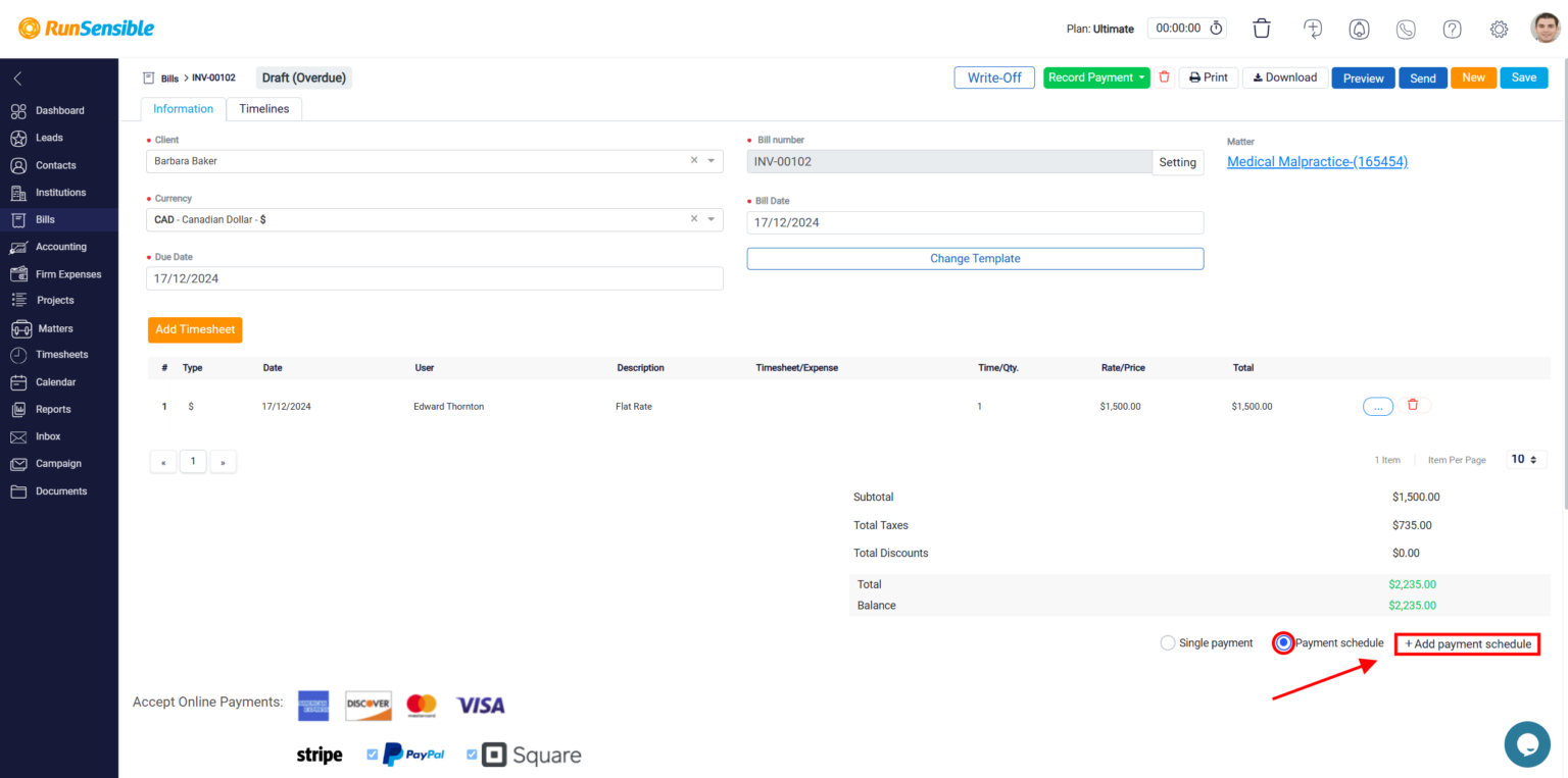 Creating a Payment Schedule Template - RunSensible Help Center