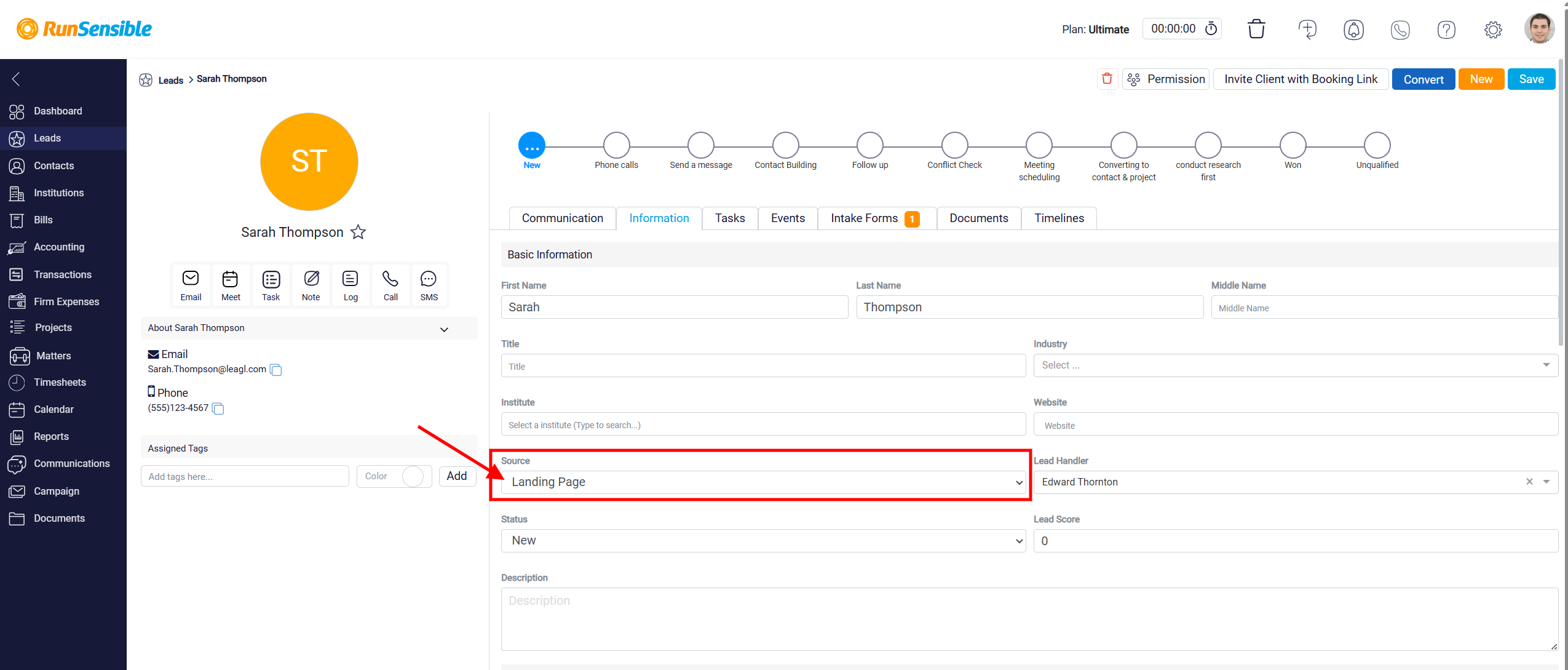 Integrated Web Intake Form for Lead Collection