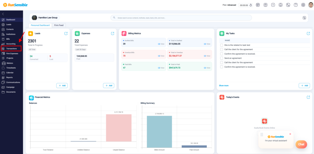 Accessing the Transactions Section in RunSensible