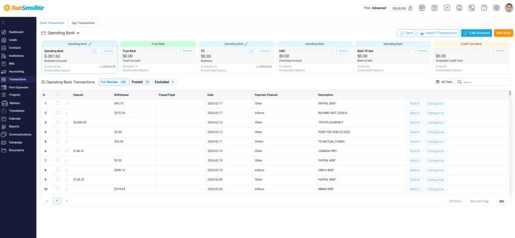 Accessing the Transactions Section in RunSensible