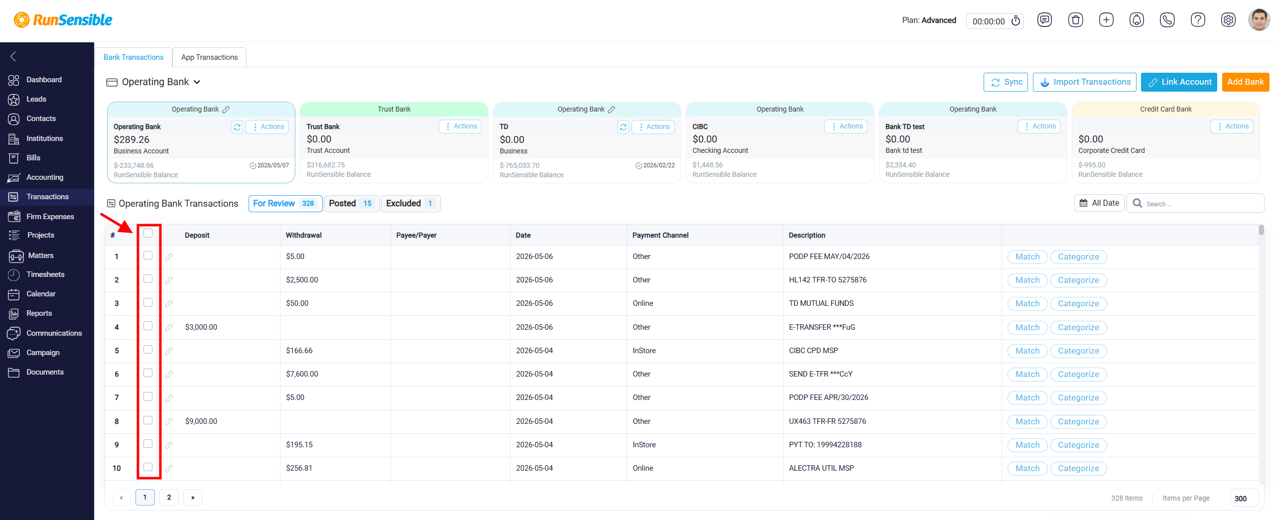 Viewing and Processing Bank Transactions