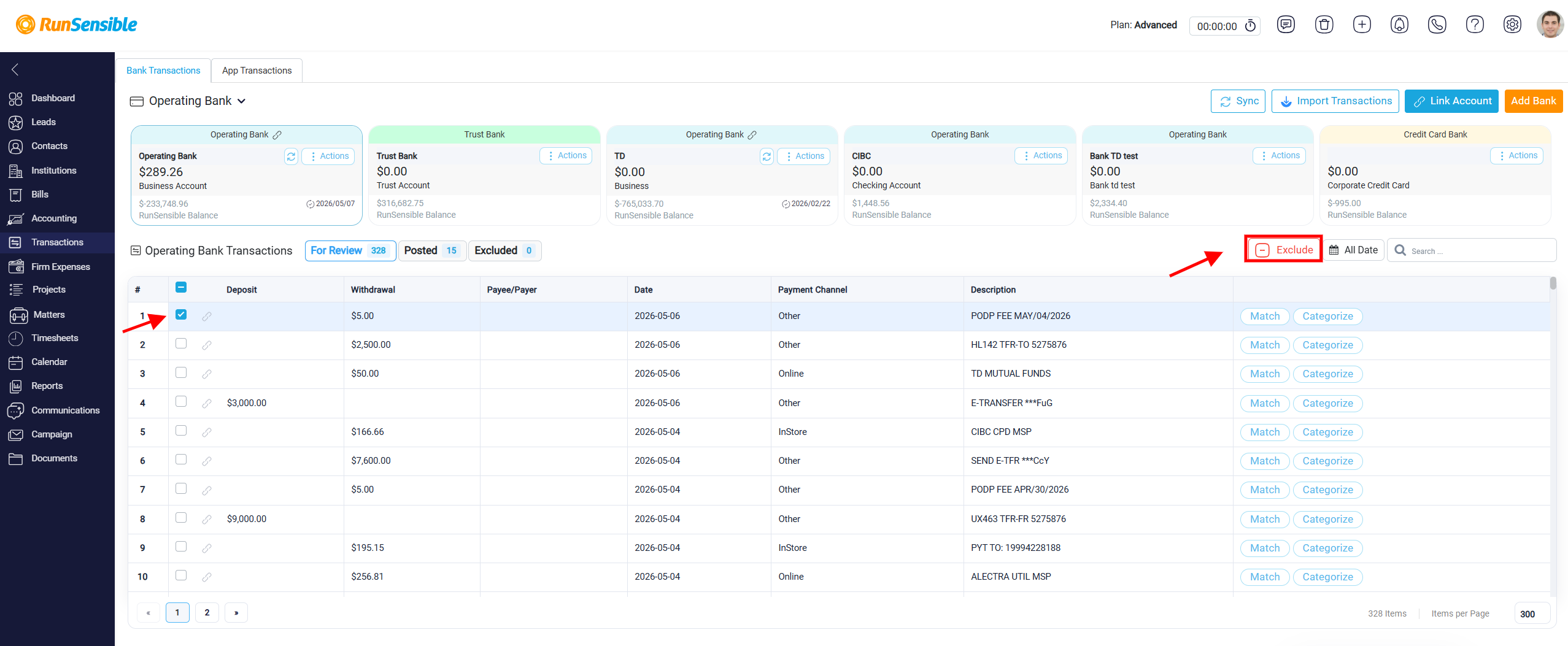 Viewing and Processing Bank Transactions