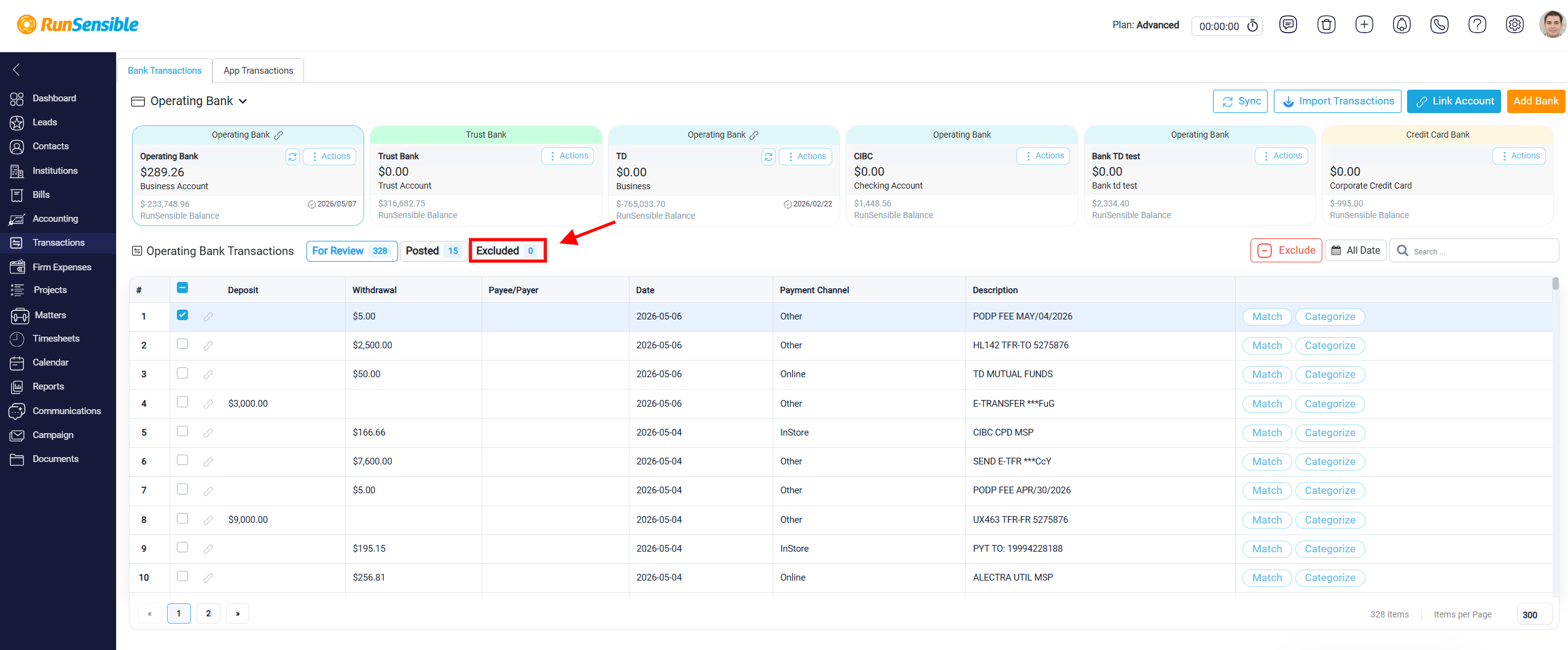 Viewing and Processing Bank Transactions