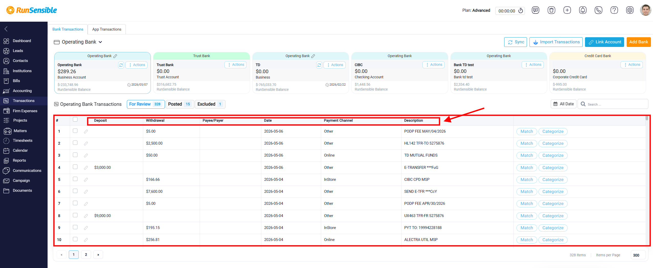 Viewing and Processing Bank Transactions
