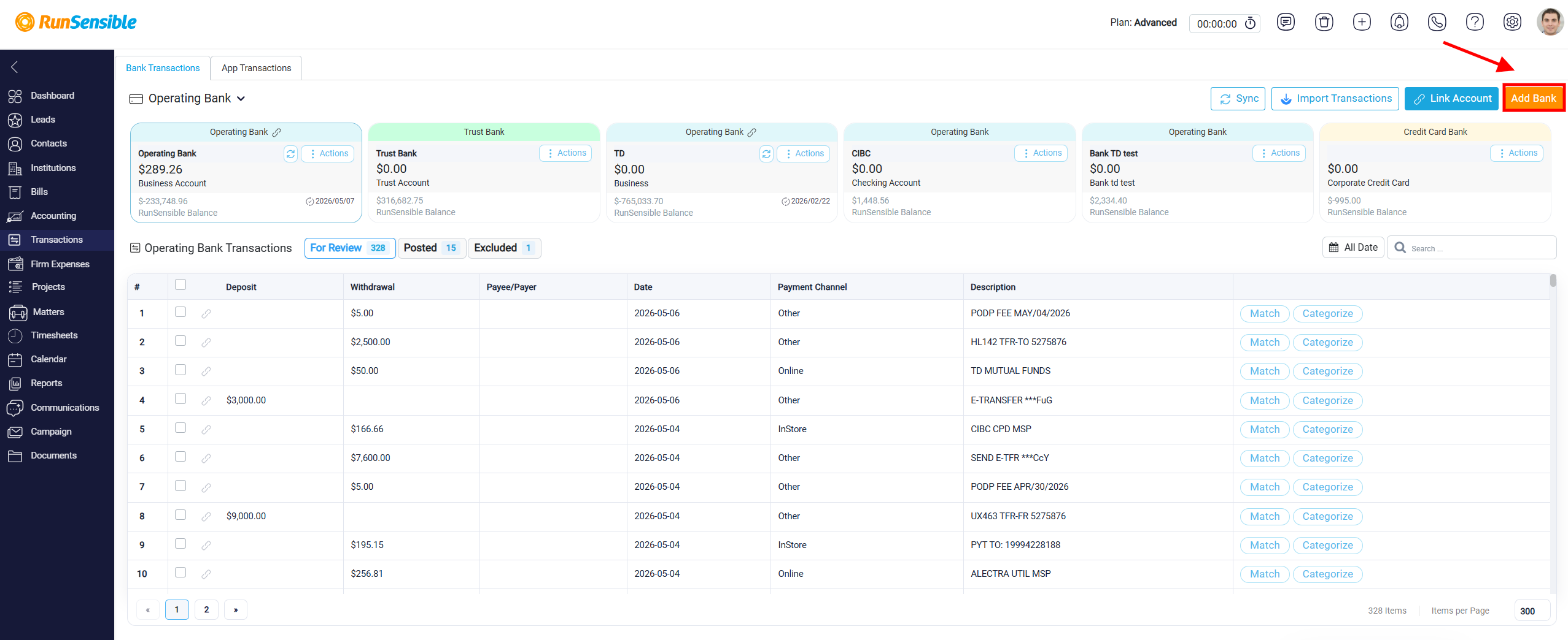 Creating an Internal Bank Account 