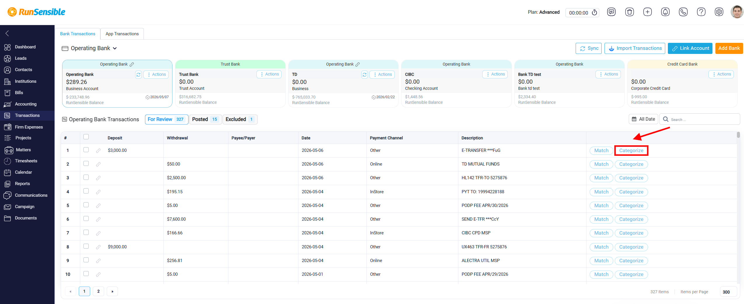Categorize Transaction Panel