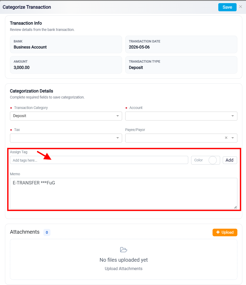 Categorize Transaction Panel