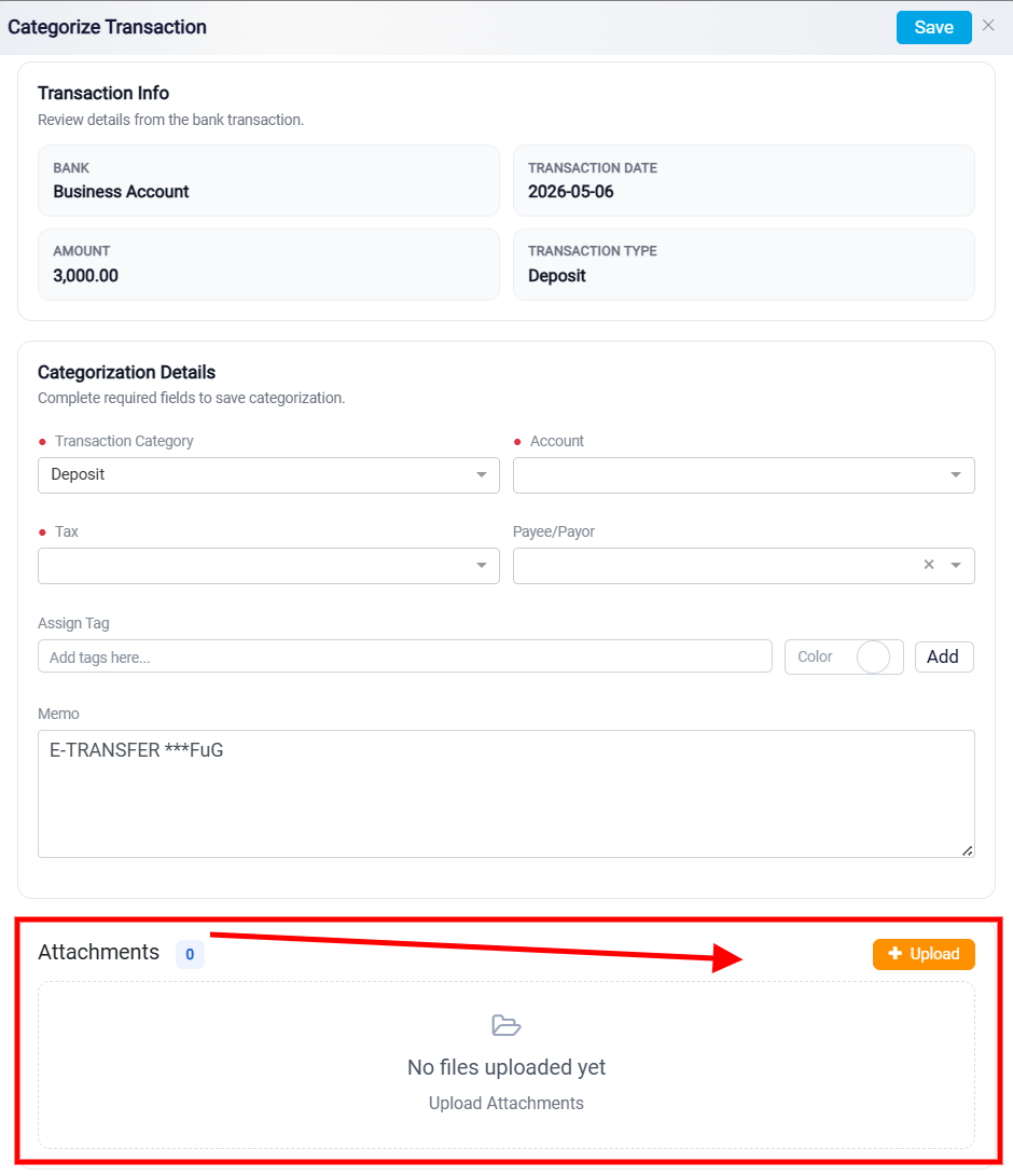 Categorize Transaction Panel