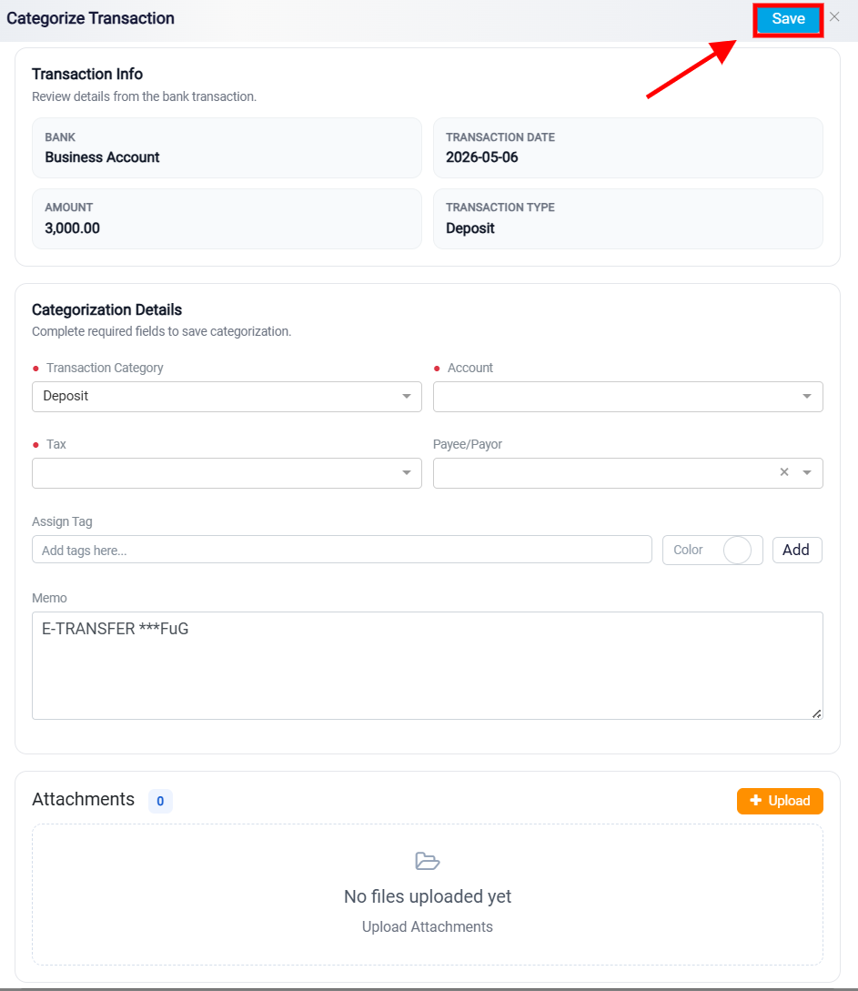 Categorize Transaction Panel