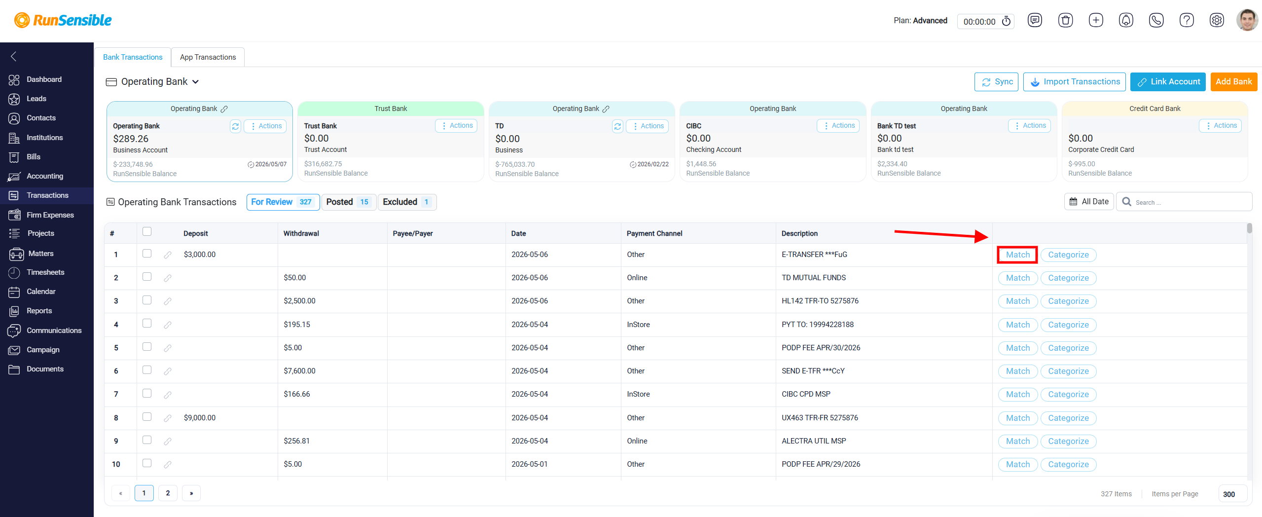 Matching Bank Transactions