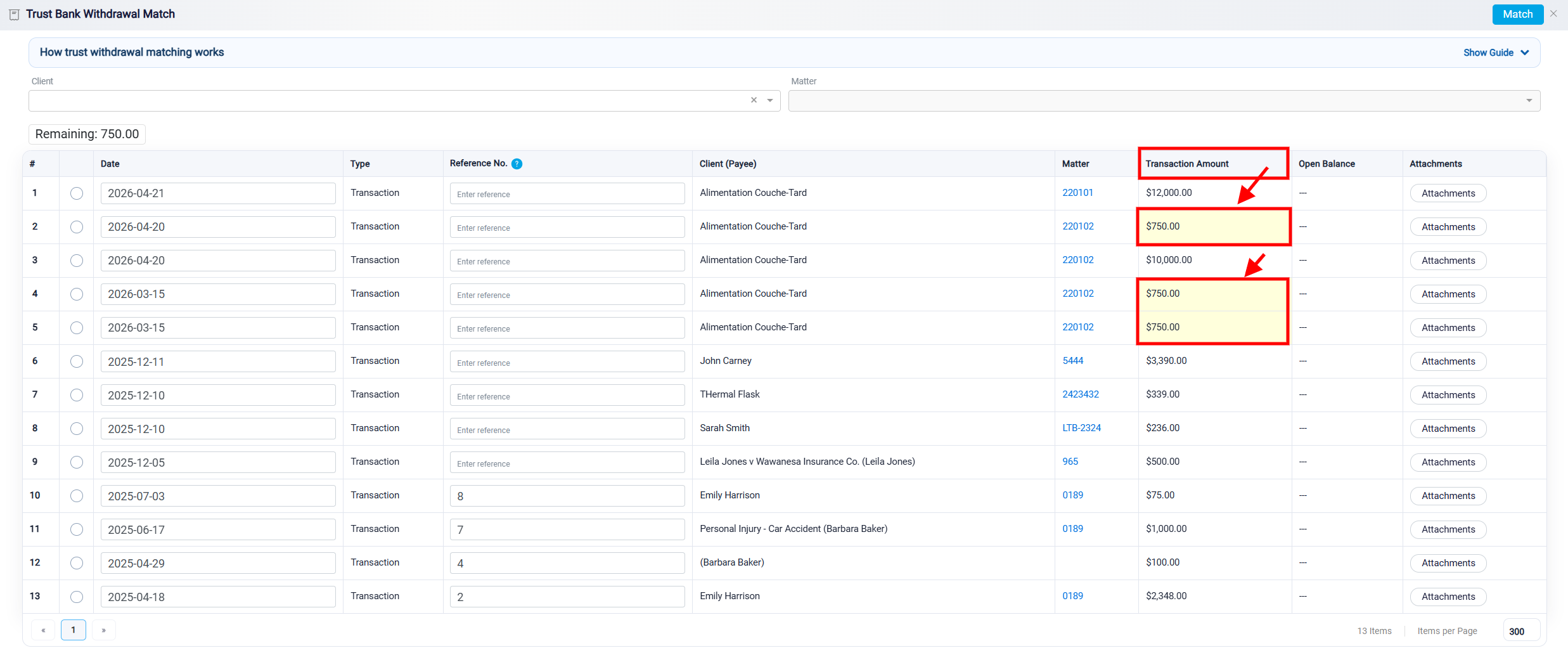 Shared Features in Match Panels