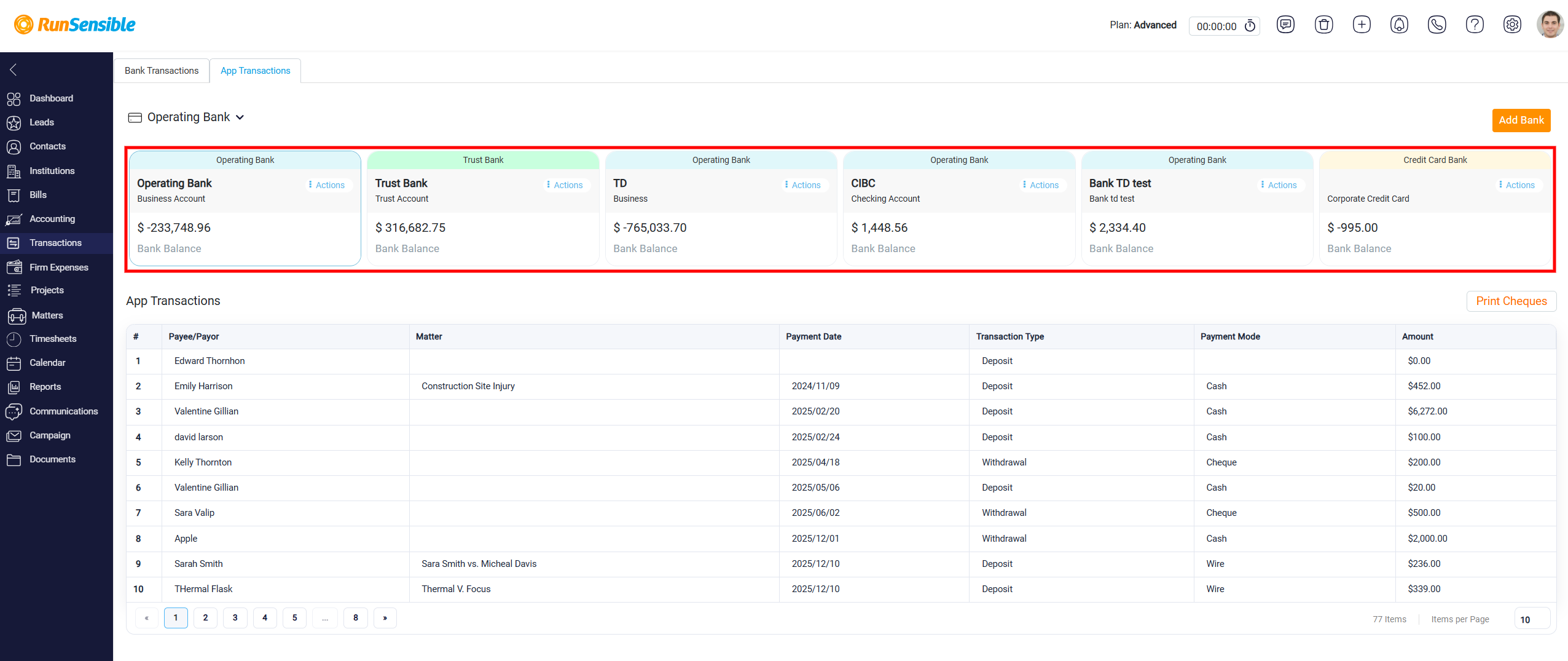 App Transactions Tab