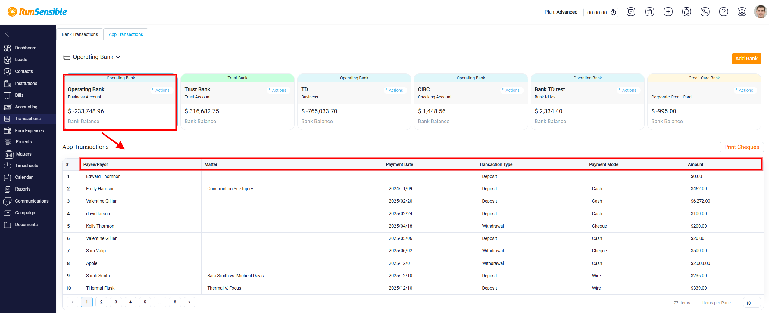 App Transactions Tab